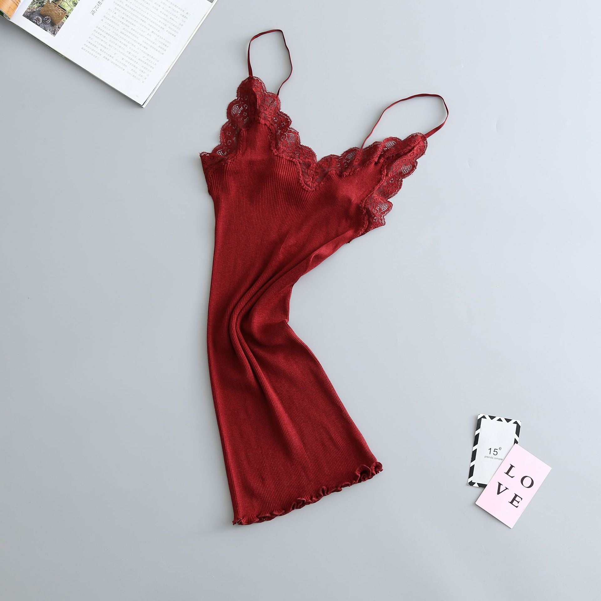 Camisola de Seda Elástica con Encaje