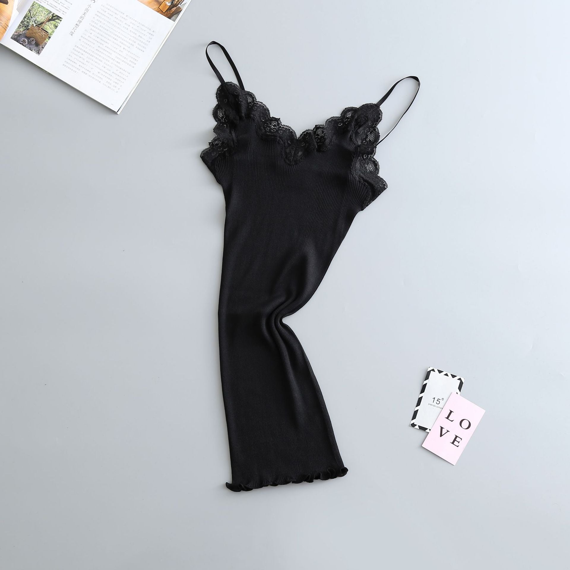 Camisola de Seda Elástica con Encaje