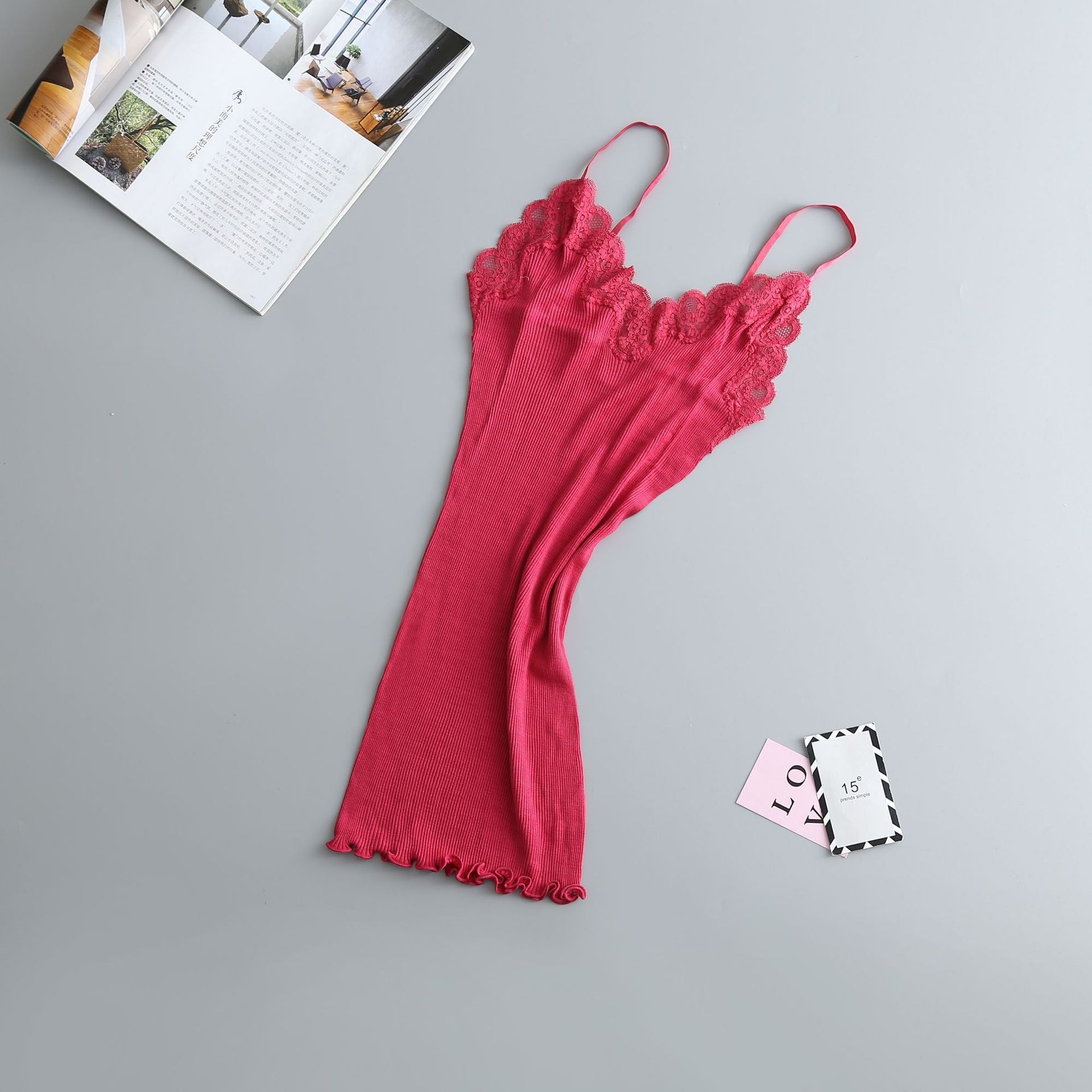 Camisola de Seda Elástica con Encaje