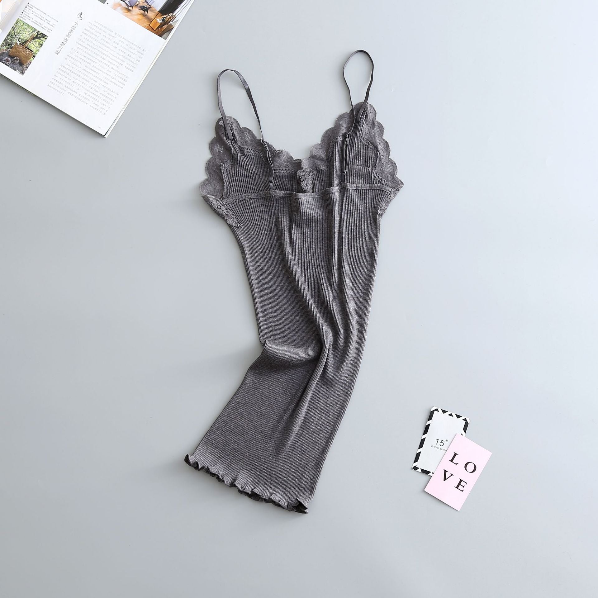 Camisola de Seda Elástica con Encaje