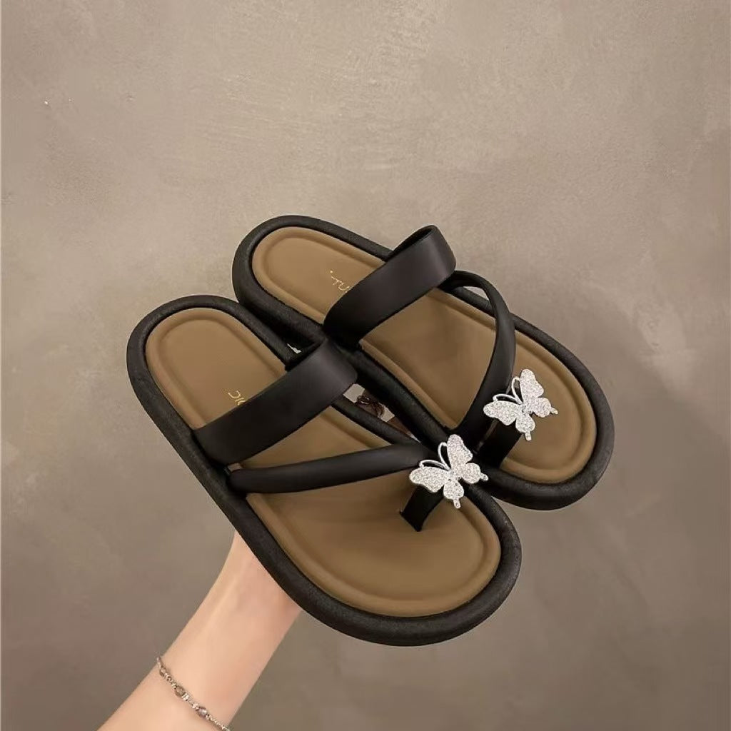 Sandalias Planas con Mariposa y Diamantes