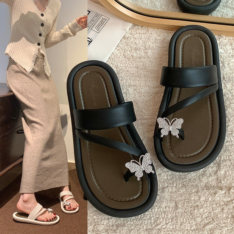 Sandalias Planas con Mariposa y Diamantes
