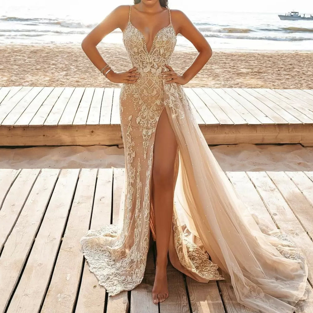 Vestido Largo de Malla con Tirantes
