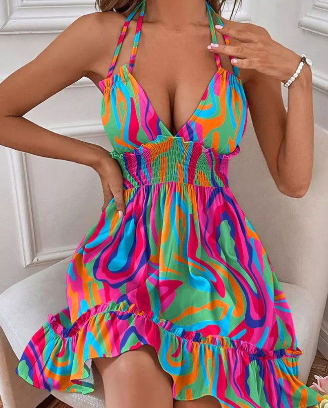 Vestido Plisado con Escote V Profundo