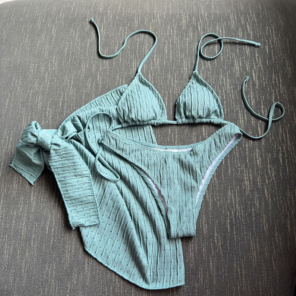 Bikini de Tres Piezas Espalda Descubierta con Cordón