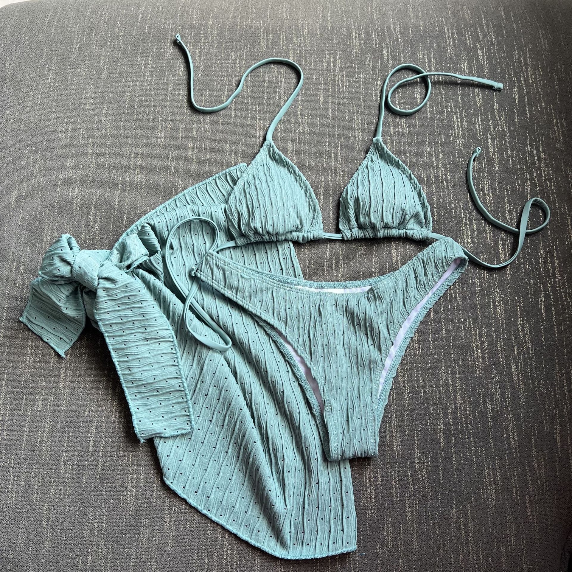 Bikini de Tres Piezas Espalda Descubierta con Cordón