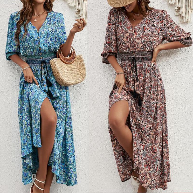 Vestido Boho de Rayón con Estampado Floral