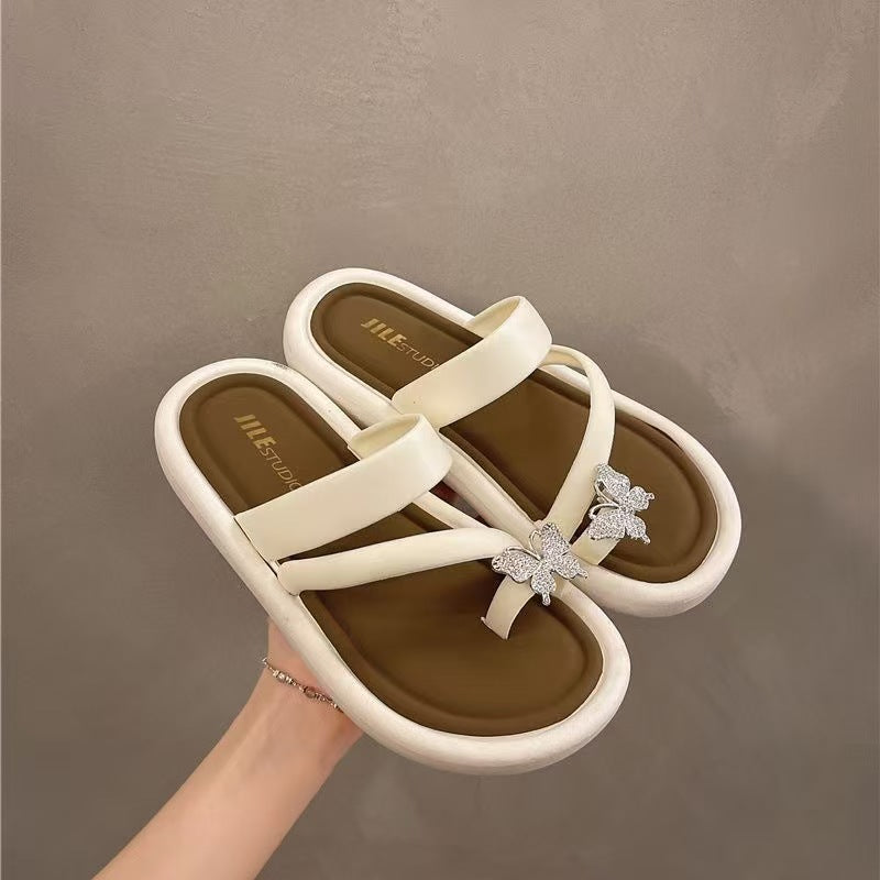 Sandalias Planas con Mariposa y Diamantes