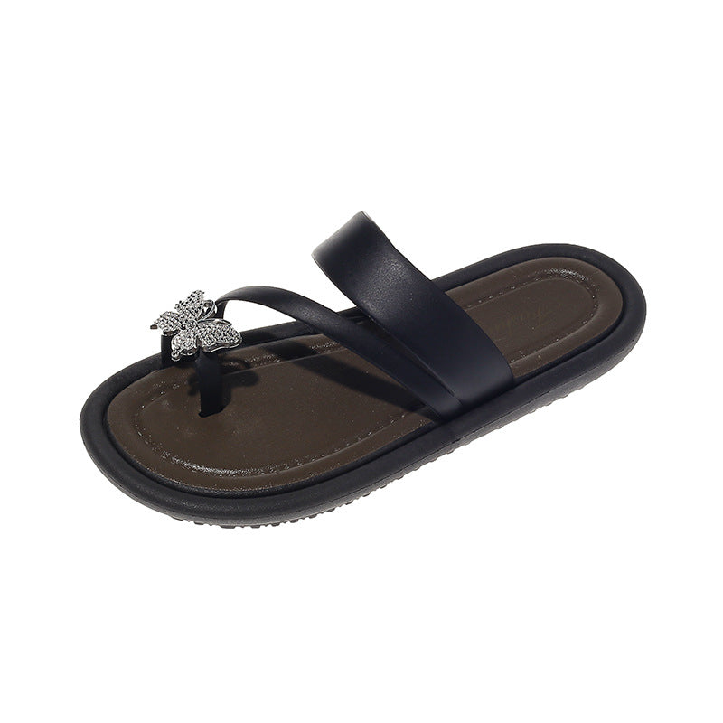 Sandalias Planas con Mariposa y Diamantes