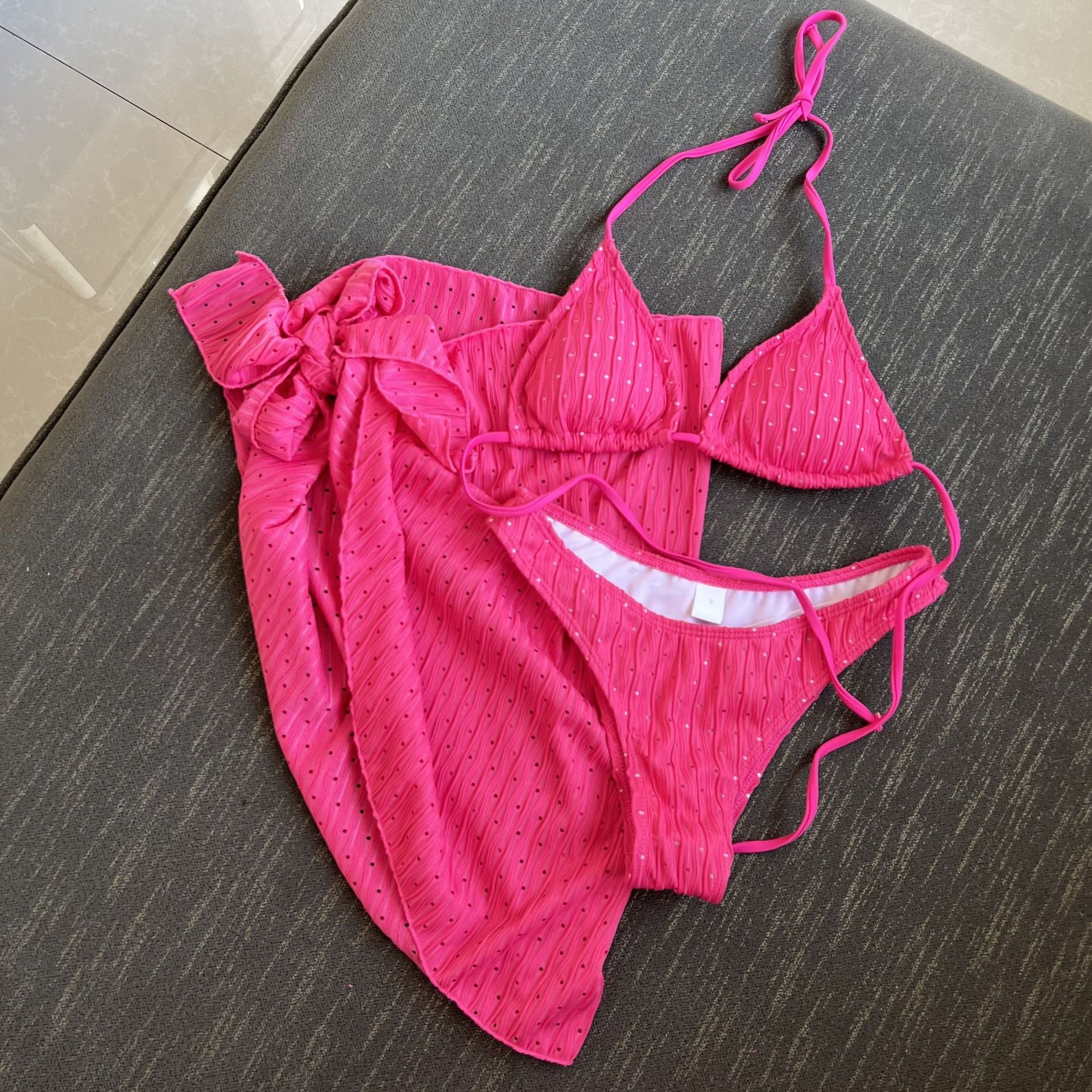 Bikini de Tres Piezas Espalda Descubierta con Cordón