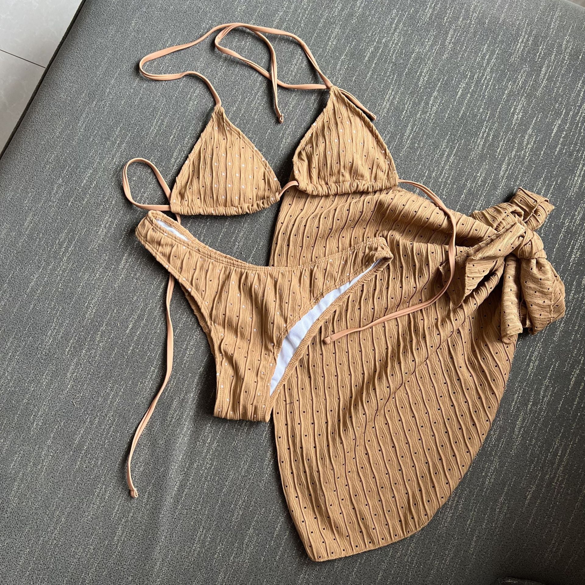 Bikini de Tres Piezas Espalda Descubierta con Cordón