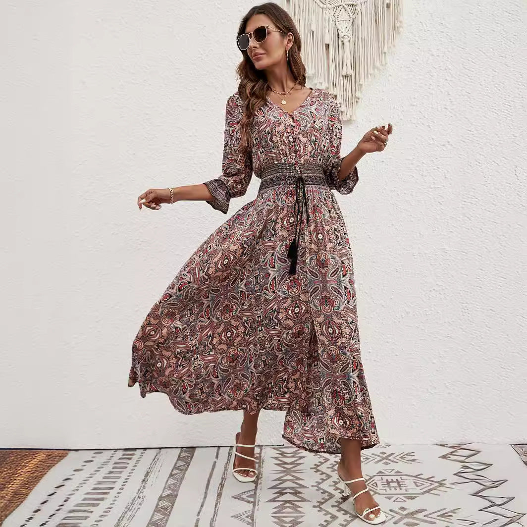 Vestido Boho de Rayón con Estampado Floral