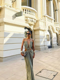 Vestido Maxi Espalda Descubierta con Detalle Metálico