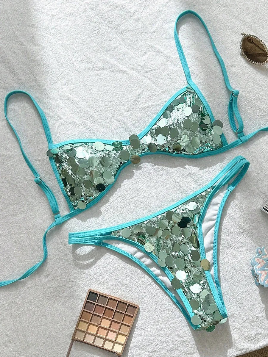 Bikini Halter con Lentejuelas