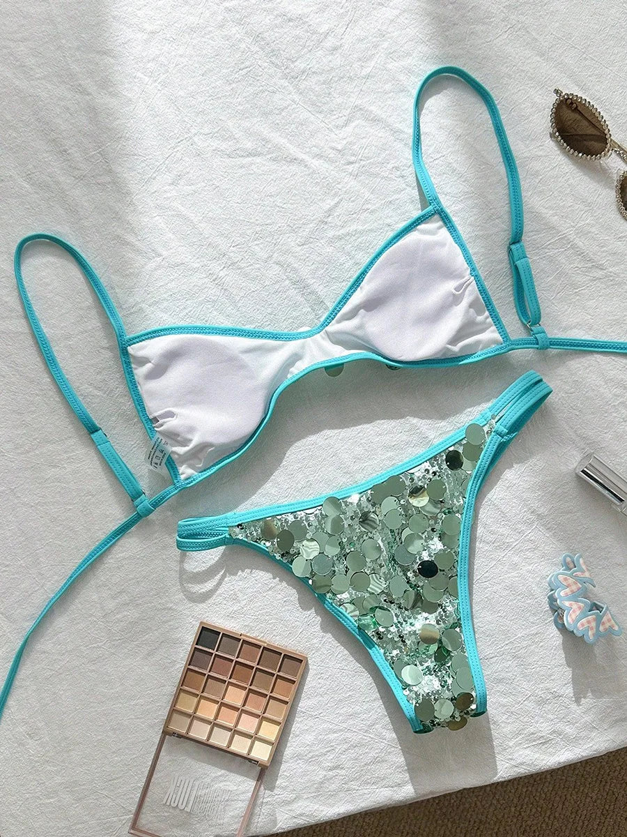 Bikini Halter con Lentejuelas