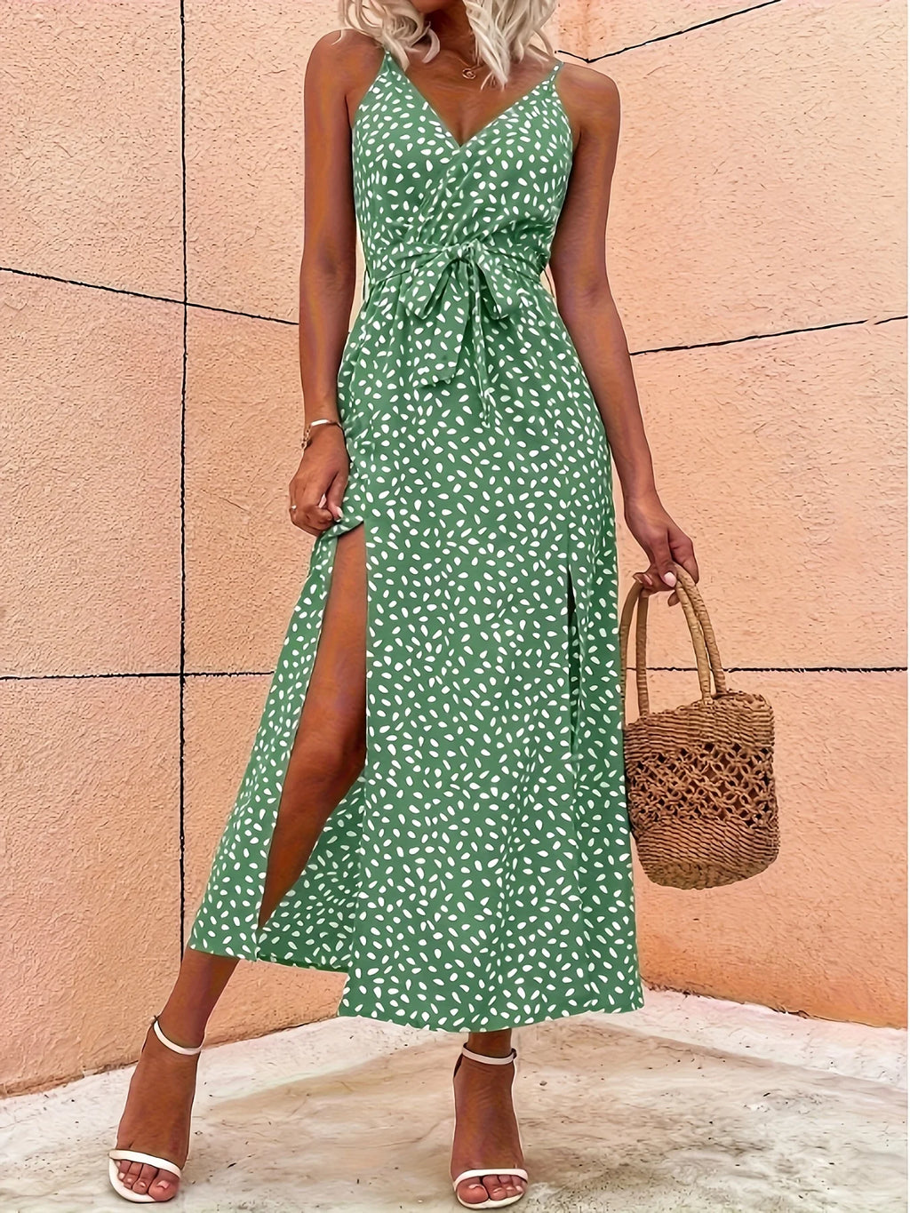 Vestido Halter con Estampado de Lunares