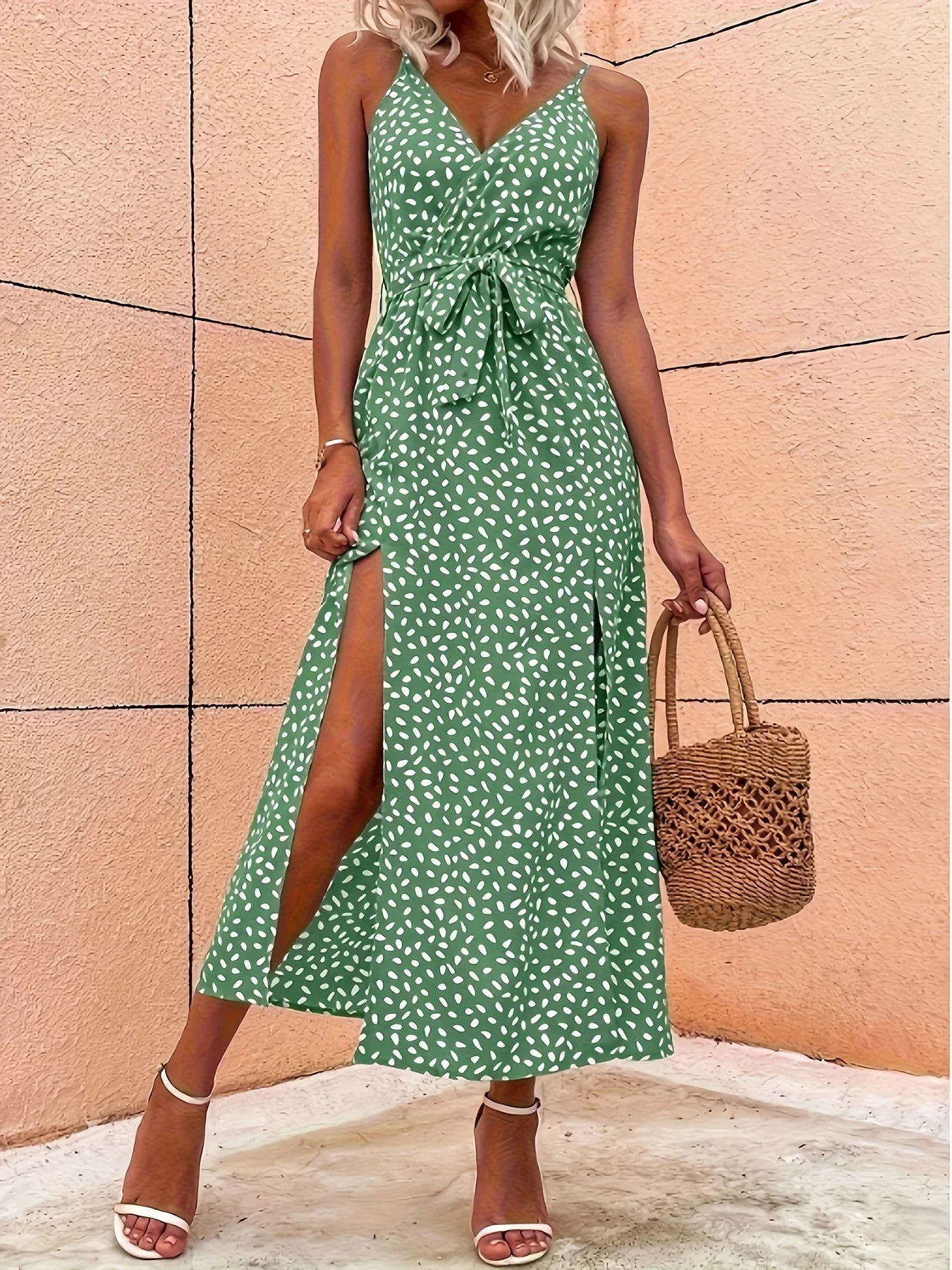 Vestido Halter con Estampado de Lunares
