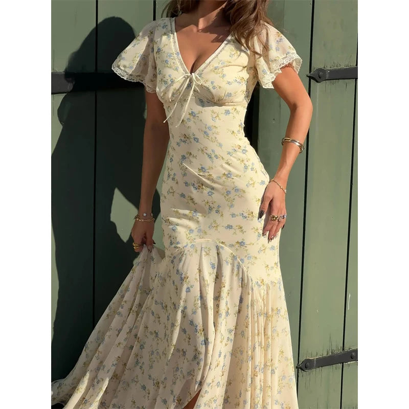 Vestido Maxi Floral de Gasa