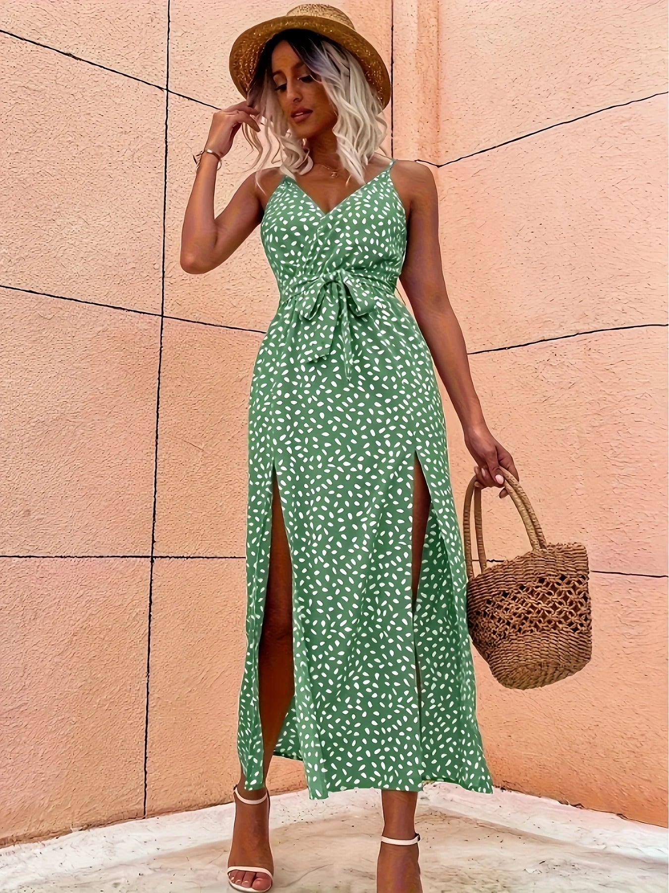 Vestido Halter con Estampado de Lunares