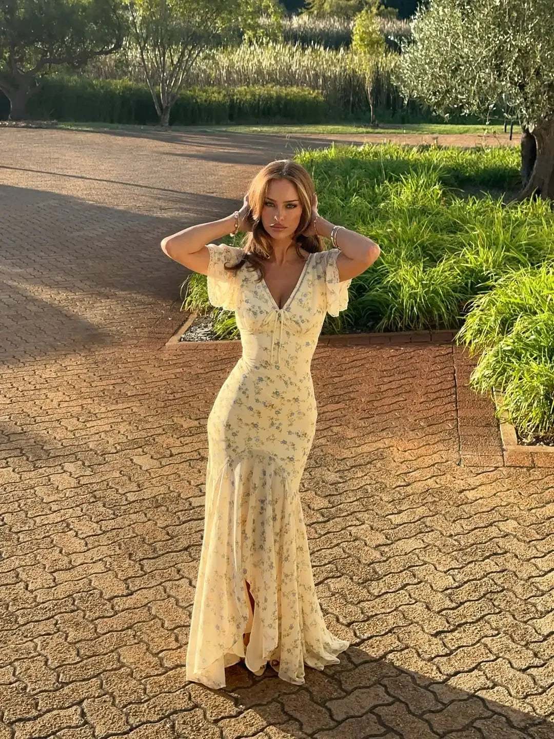Vestido Maxi Floral de Gasa
