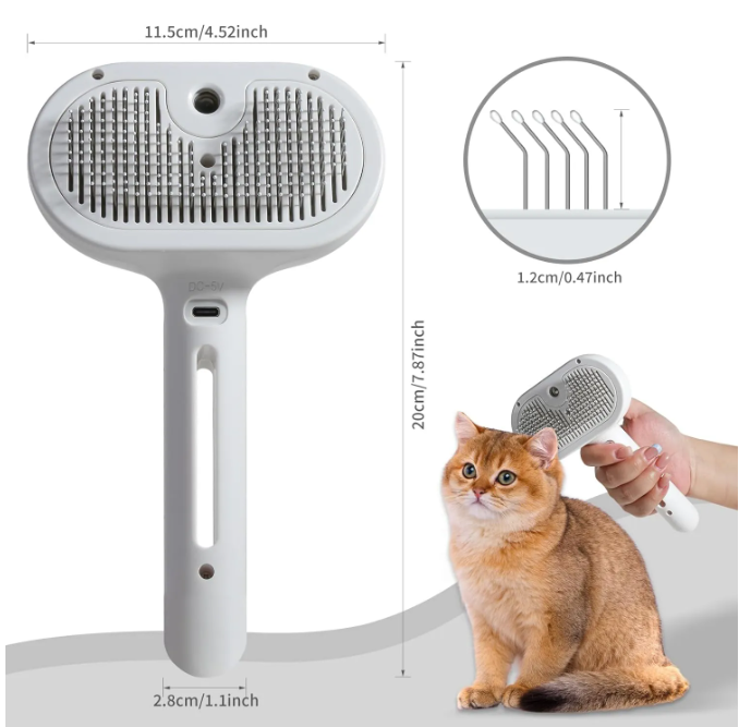 Cepillo con spray integrado para perros y gatos