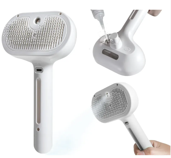 Cepillo con spray integrado para perros y gatos