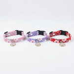 Collar floral para mascotas en 3 colores morado rosa y rojo
