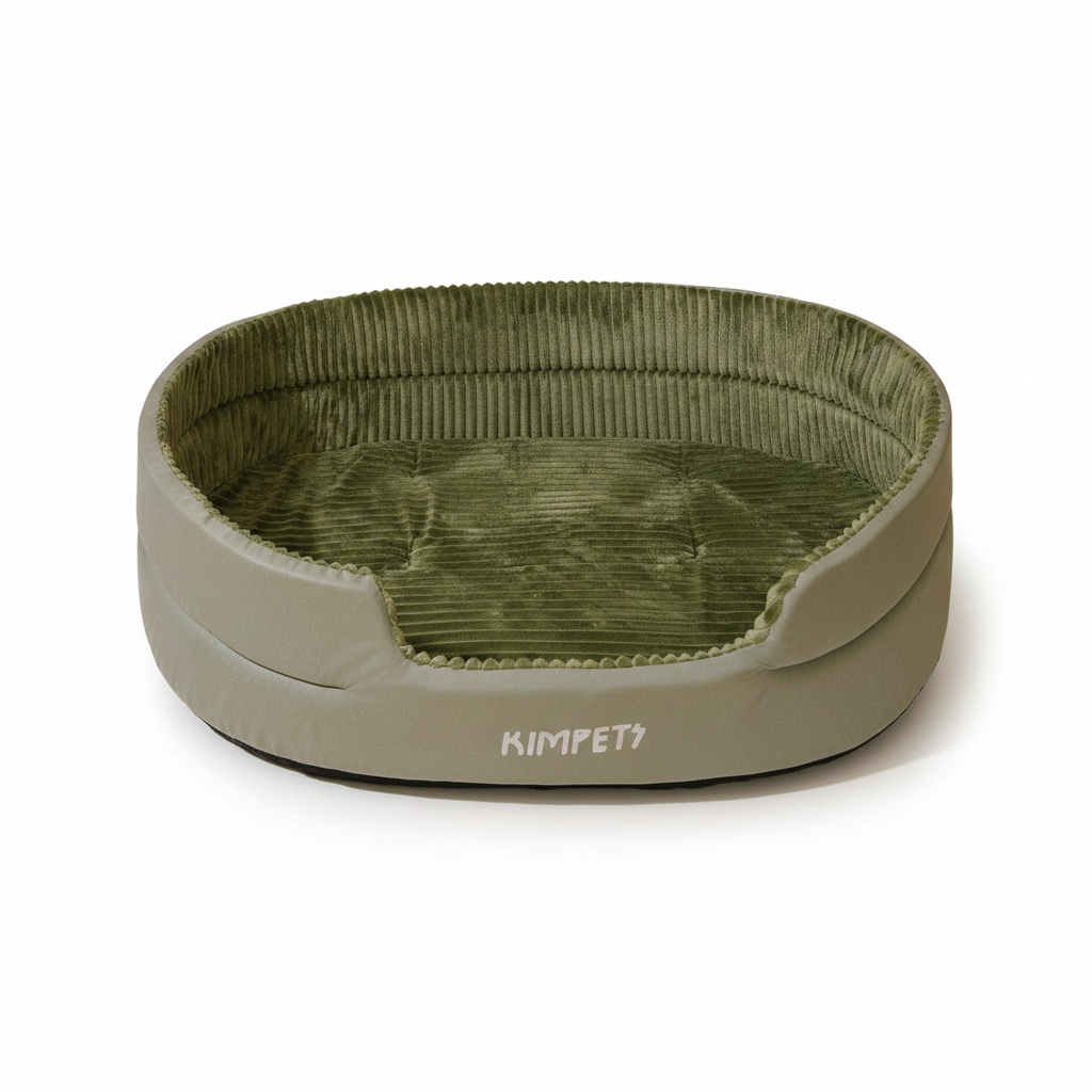 Cama oval verde fondo blanco estudio profesional