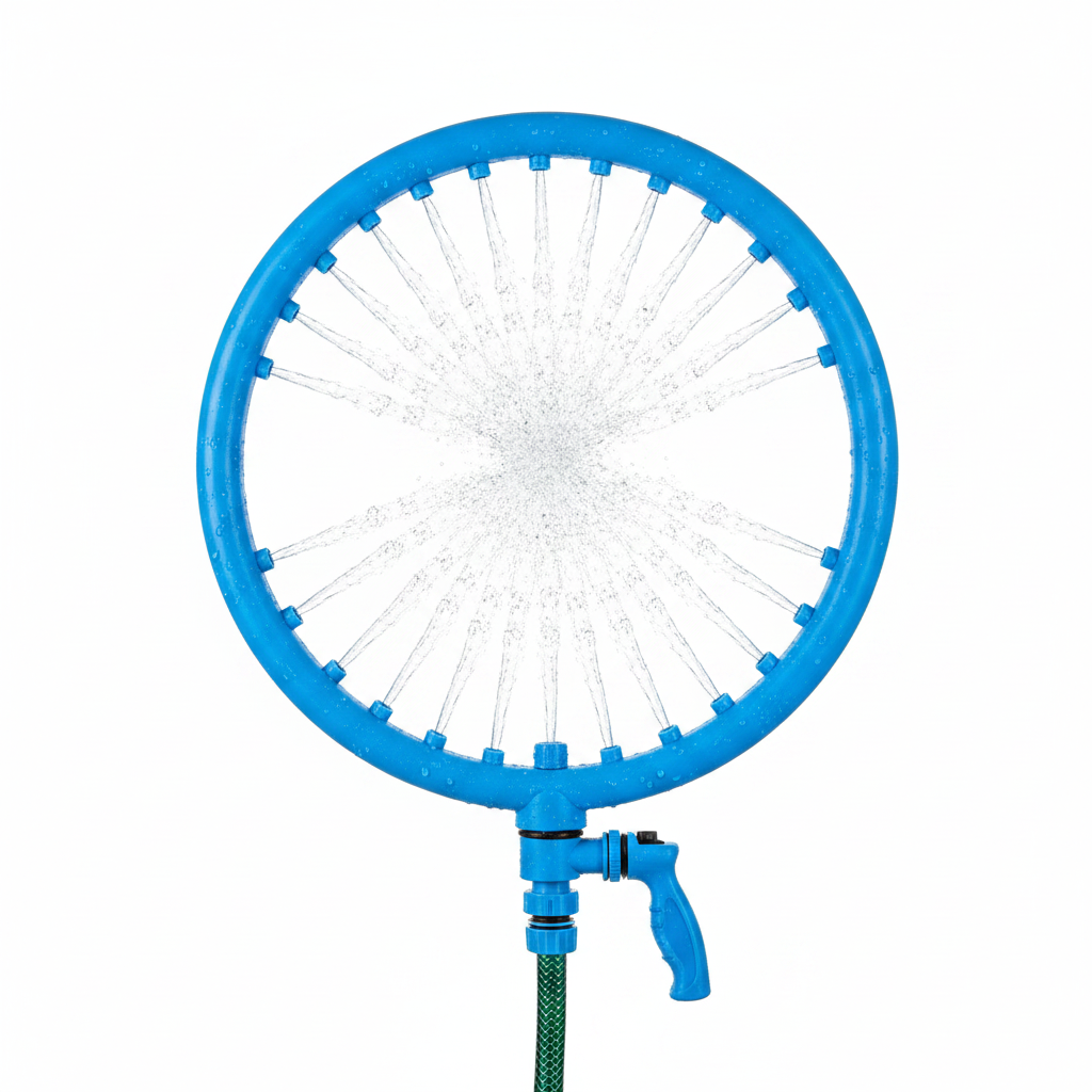 Aro de ducha circular azul para perros fondo blanco